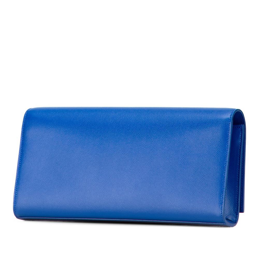 Saint Laurent AB Saint Laurent Blue Calf Leather Grain de Poudre Monogram Cassandre Clutch Italy