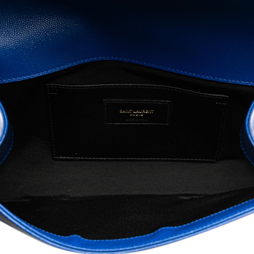 Saint Laurent AB Saint Laurent Blue Calf Leather Grain de Poudre Monogram Cassandre Clutch Italy