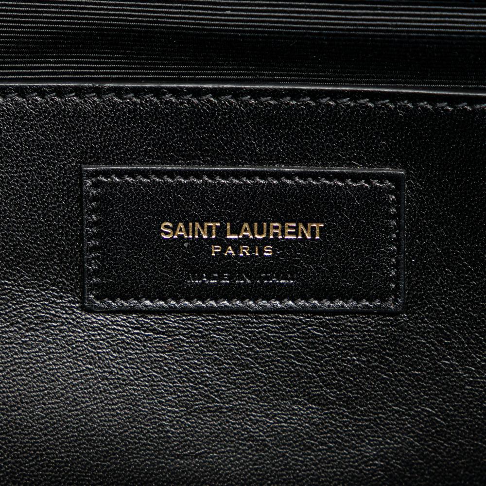 Saint Laurent AB Saint Laurent Blue Calf Leather Grain de Poudre Monogram Cassandre Clutch Italy