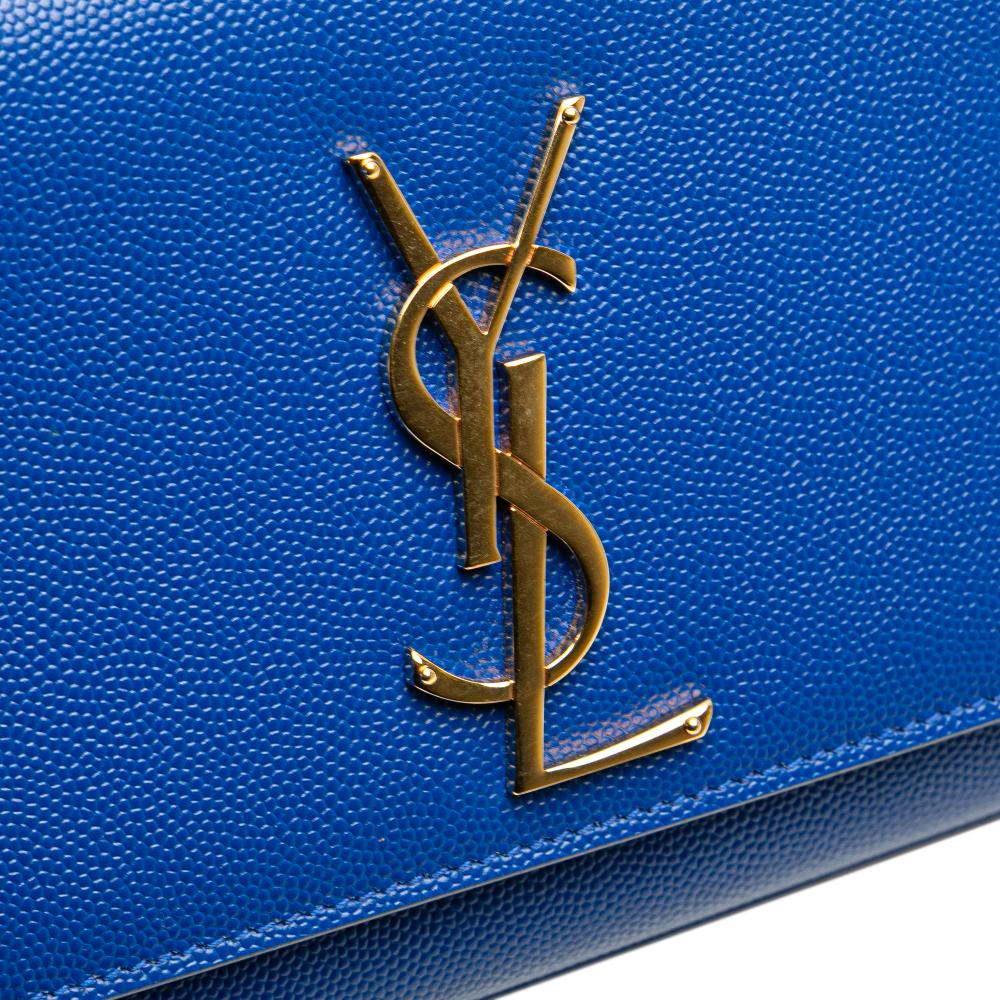 Saint Laurent AB Saint Laurent Blue Calf Leather Grain de Poudre Monogram Cassandre Clutch Italy