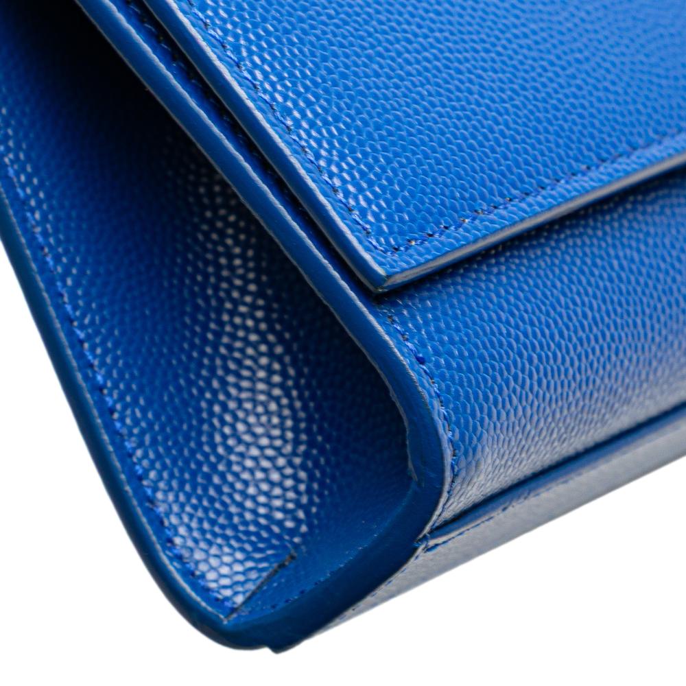 Saint Laurent AB Saint Laurent Blue Calf Leather Grain de Poudre Monogram Cassandre Clutch Italy