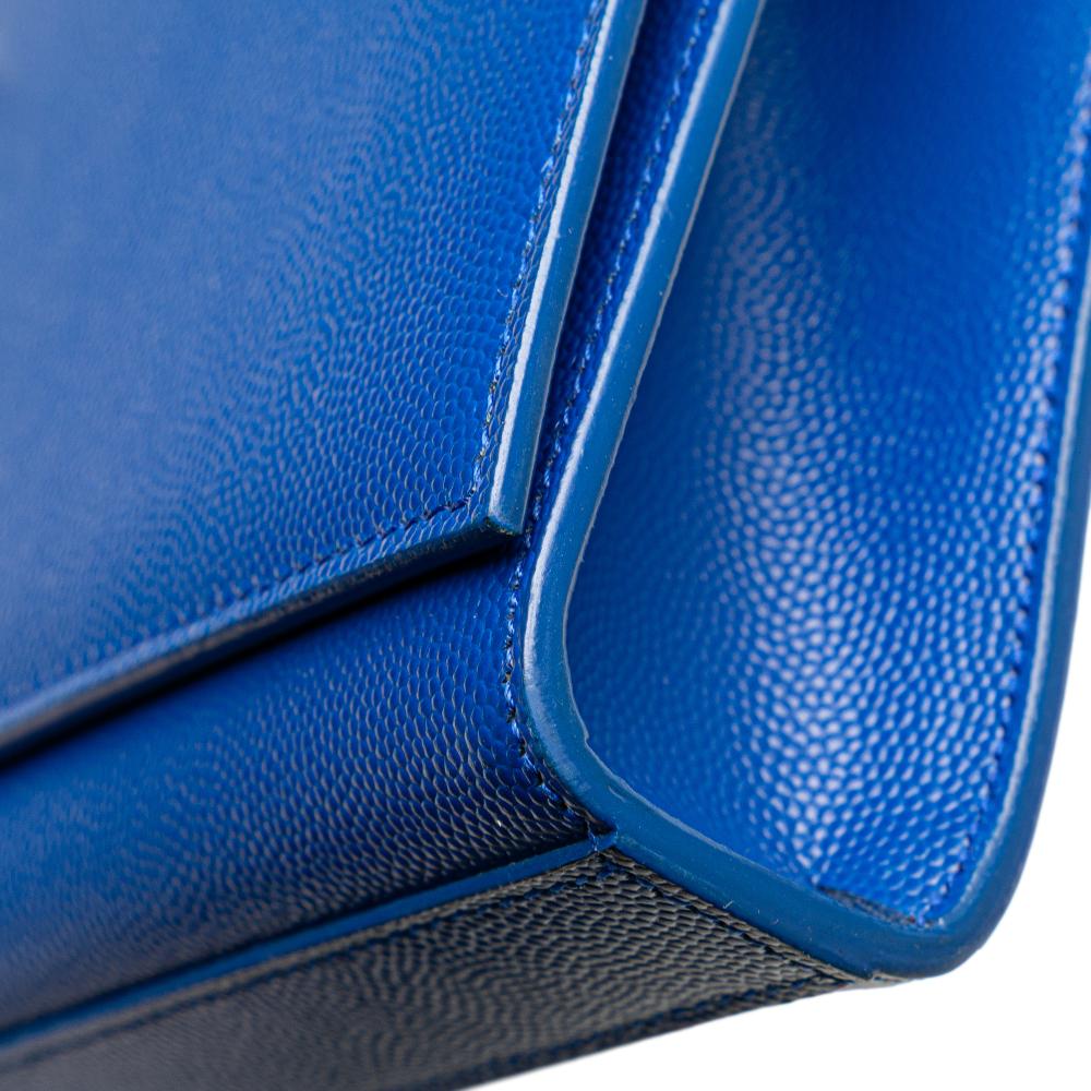 Saint Laurent AB Saint Laurent Blue Calf Leather Grain de Poudre Monogram Cassandre Clutch Italy
