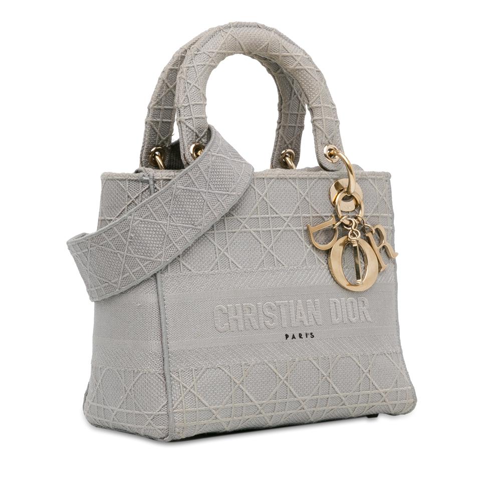 Christian Dior B Dior Gray Light Gray Canvas Fabric Medium Cannage Lady D Lite Italy