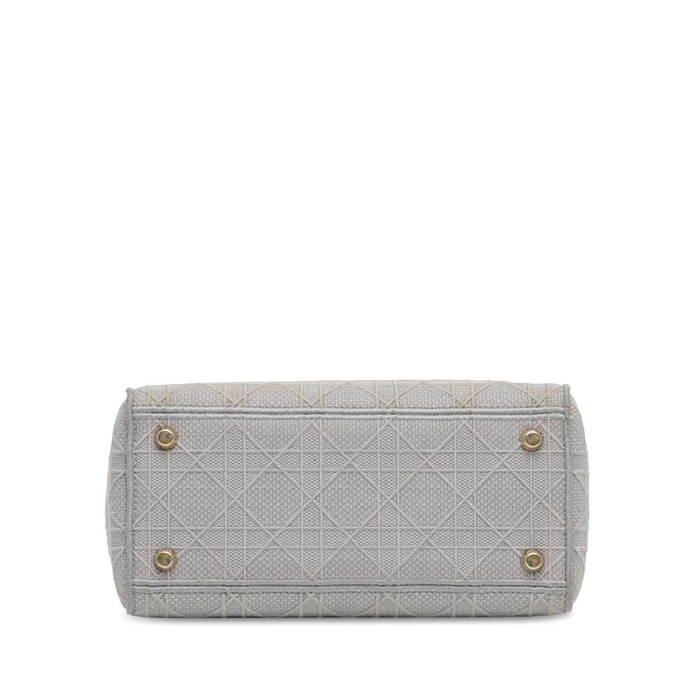 Christian Dior B Dior Gray Light Gray Canvas Fabric Medium Cannage Lady D Lite Italy
