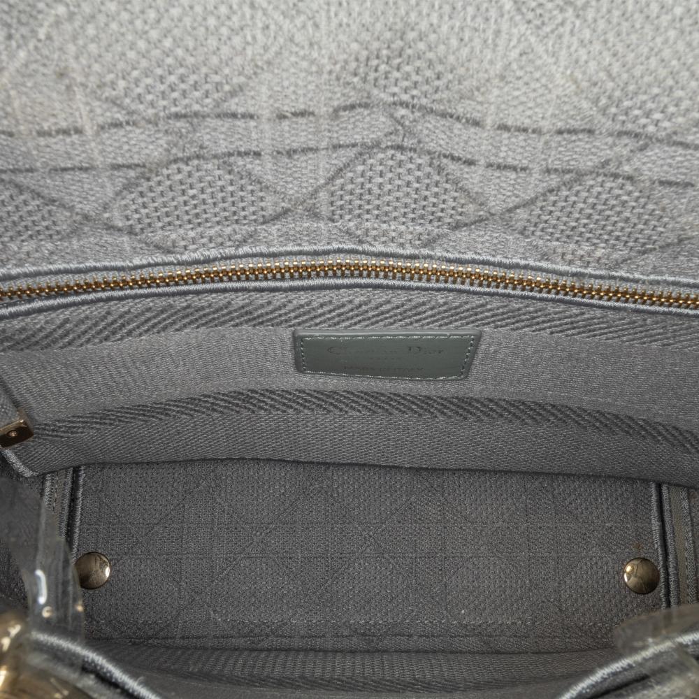 Christian Dior B Dior Gray Light Gray Canvas Fabric Medium Cannage Lady D Lite Italy