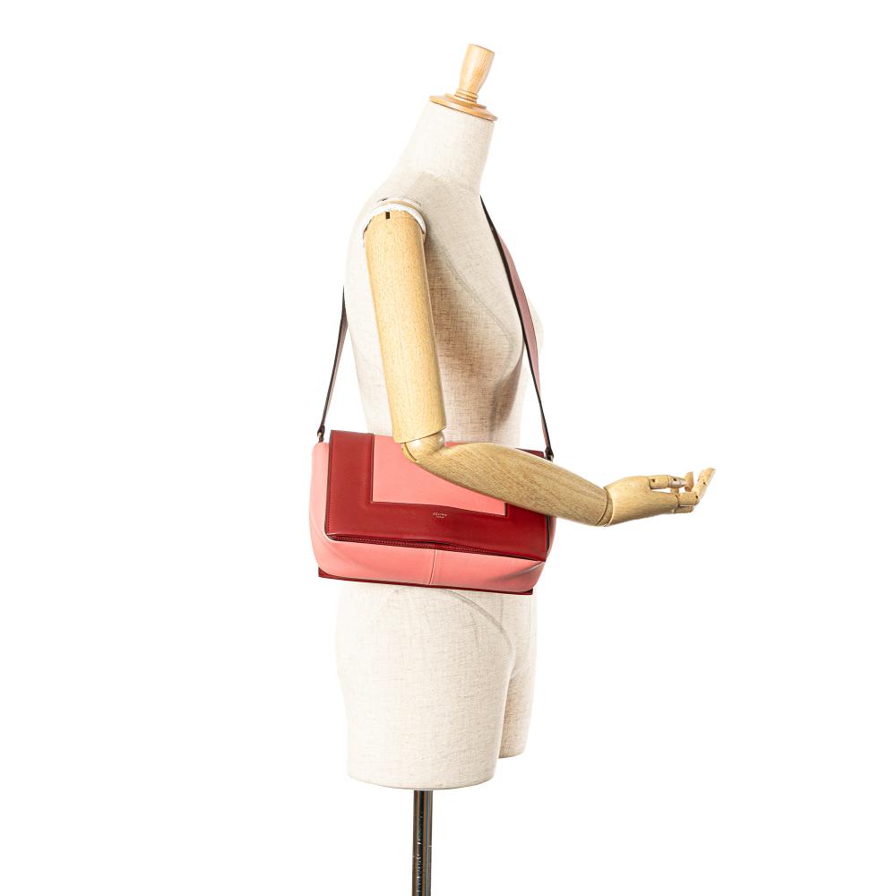 Celine B Celine Pink Salmon with Red Calf Leather Frame Shoulder Bag Italy