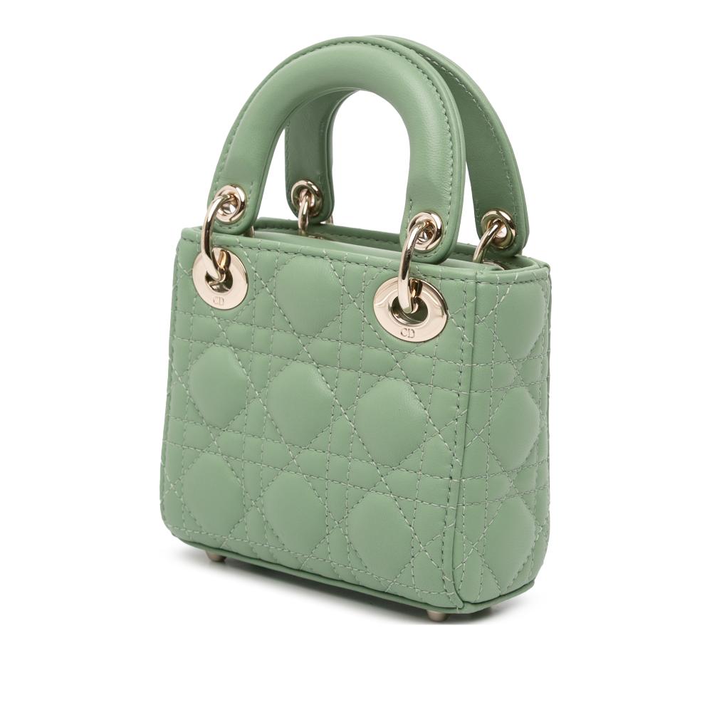 Christian Dior AB Dior Green Mint Lambskin Leather Leather Micro Lambskin Cannage Lady Dior Italy