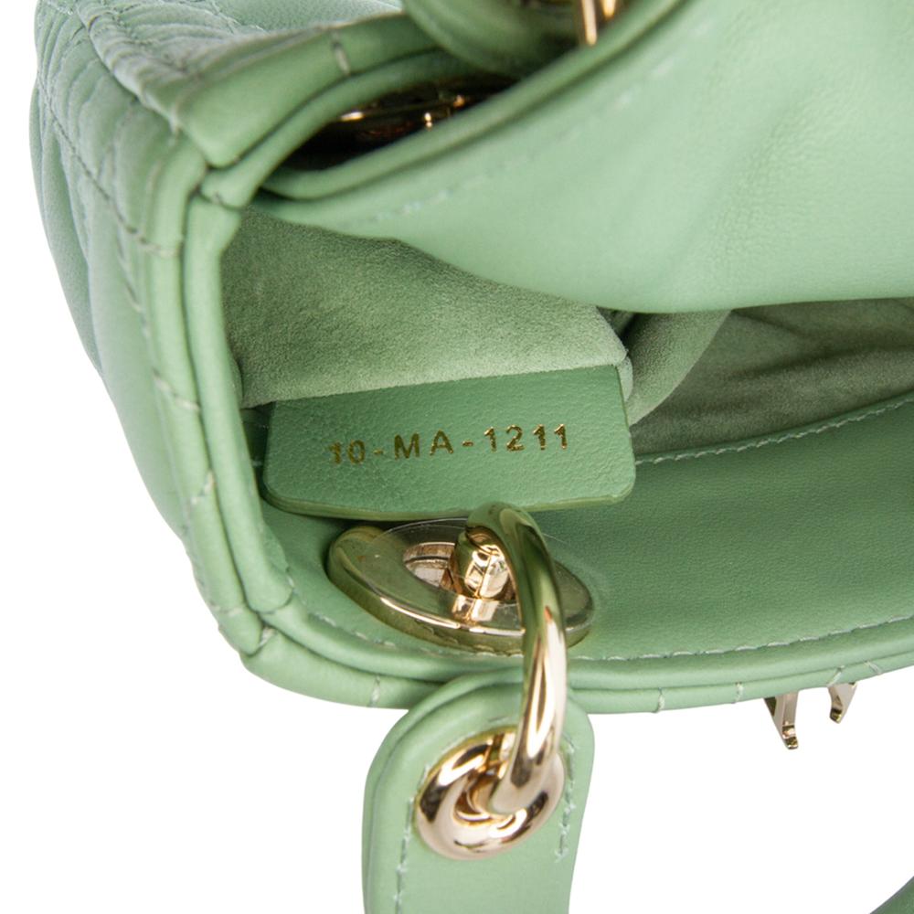 Christian Dior AB Dior Green Mint Lambskin Leather Leather Micro Lambskin Cannage Lady Dior Italy