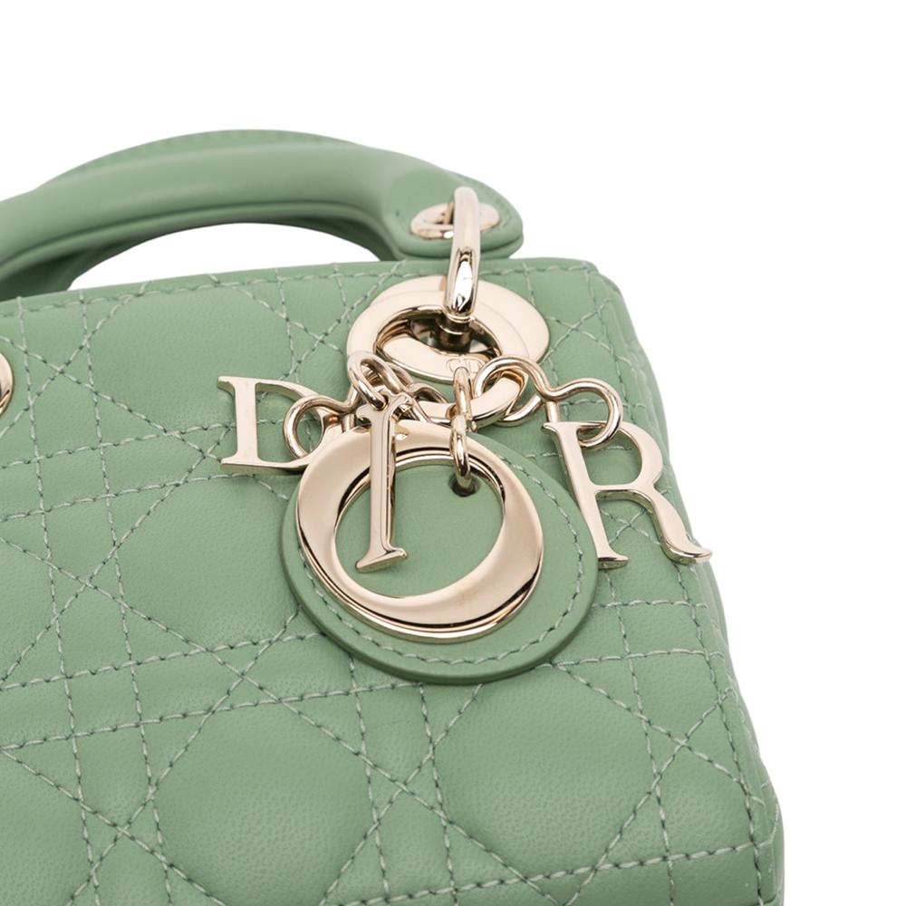 Christian Dior AB Dior Green Mint Lambskin Leather Leather Micro Lambskin Cannage Lady Dior Italy