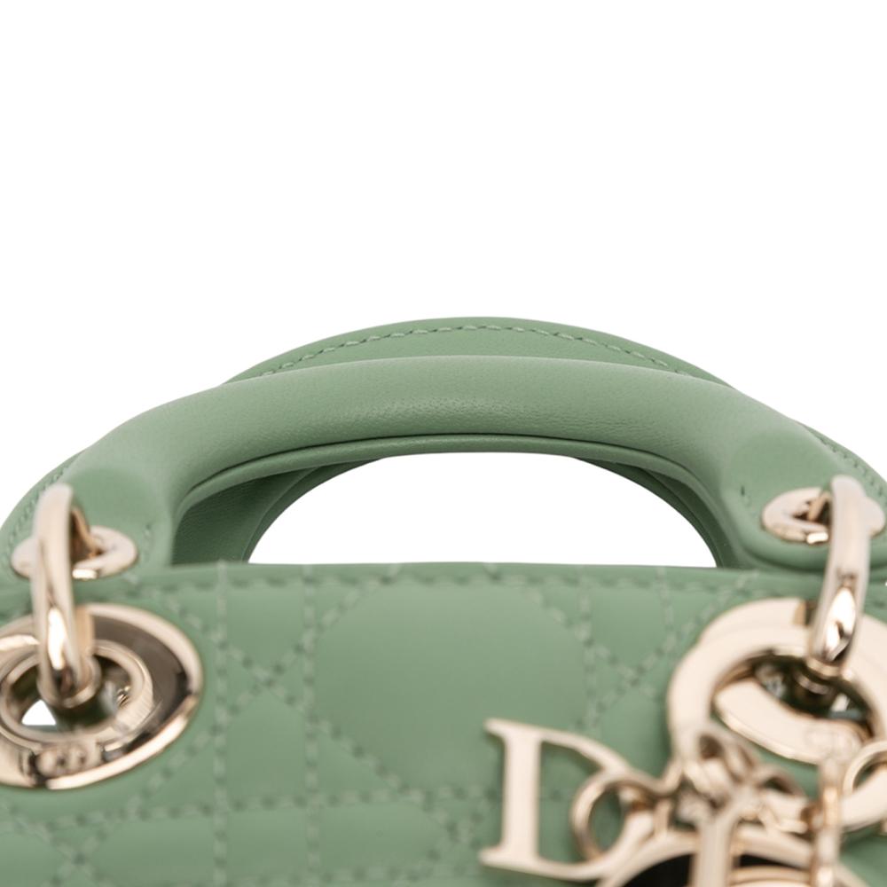 Christian Dior AB Dior Green Mint Lambskin Leather Leather Micro Lambskin Cannage Lady Dior Italy