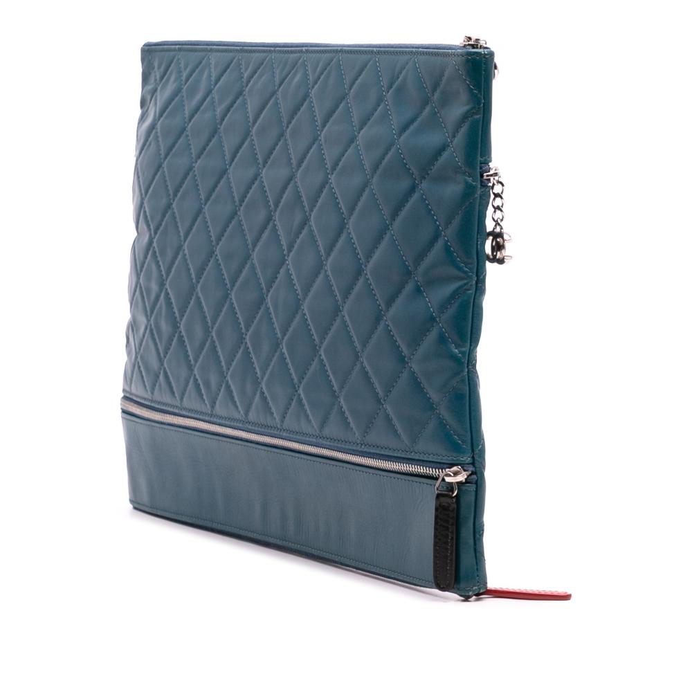 Chanel B Chanel Blue Peacock Lambskin Leather Leather CC Quilted Lambskin Multi Zip Clutch Italy