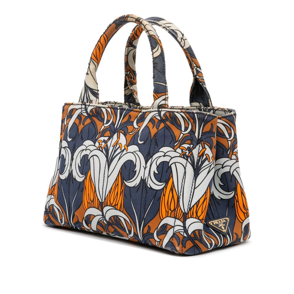 Prada B Prada Blue with Multi Canvas Fabric Small Floral Printed Canapa Satchel Italy