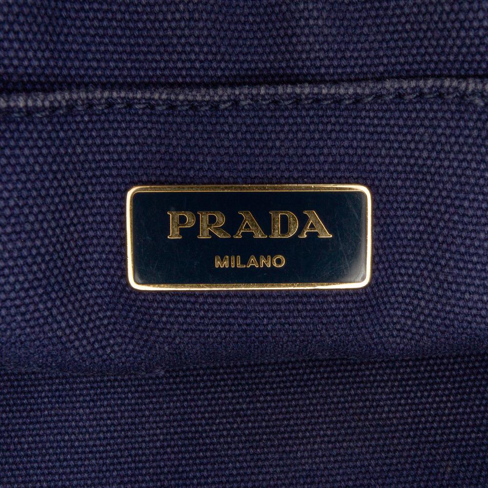 Prada B Prada Blue with Multi Canvas Fabric Small Floral Printed Canapa Satchel Italy
