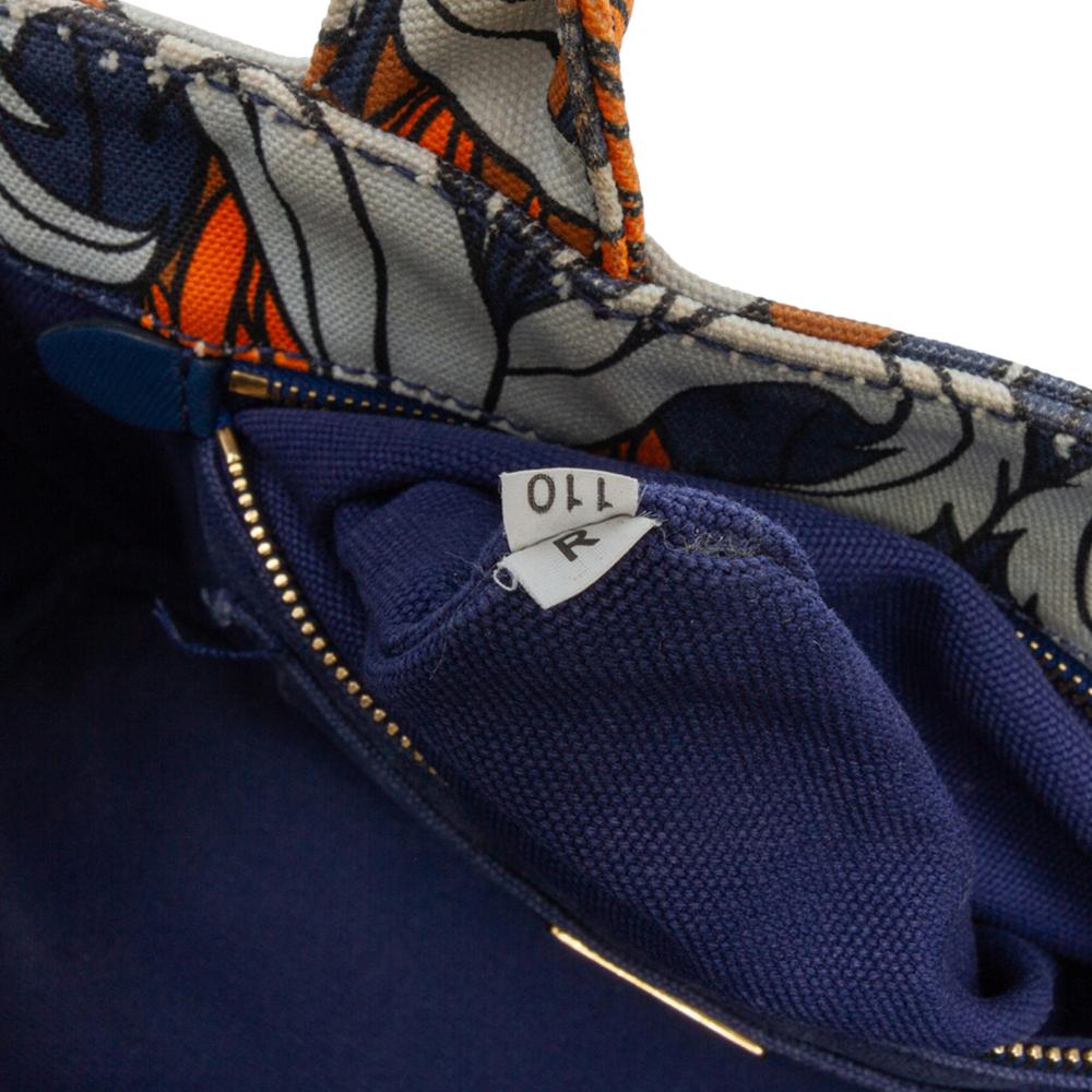 Prada B Prada Blue with Multi Canvas Fabric Small Floral Printed Canapa Satchel Italy