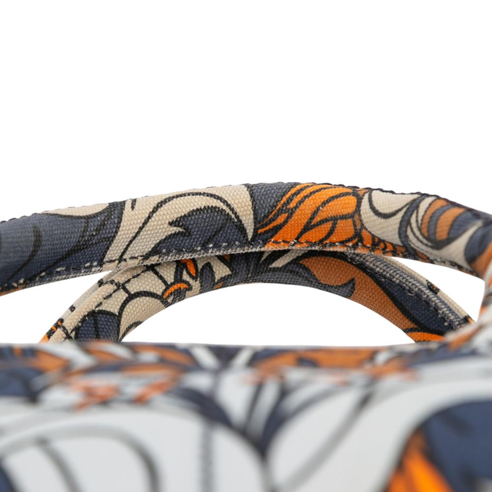 Prada B Prada Blue with Multi Canvas Fabric Small Floral Printed Canapa Satchel Italy