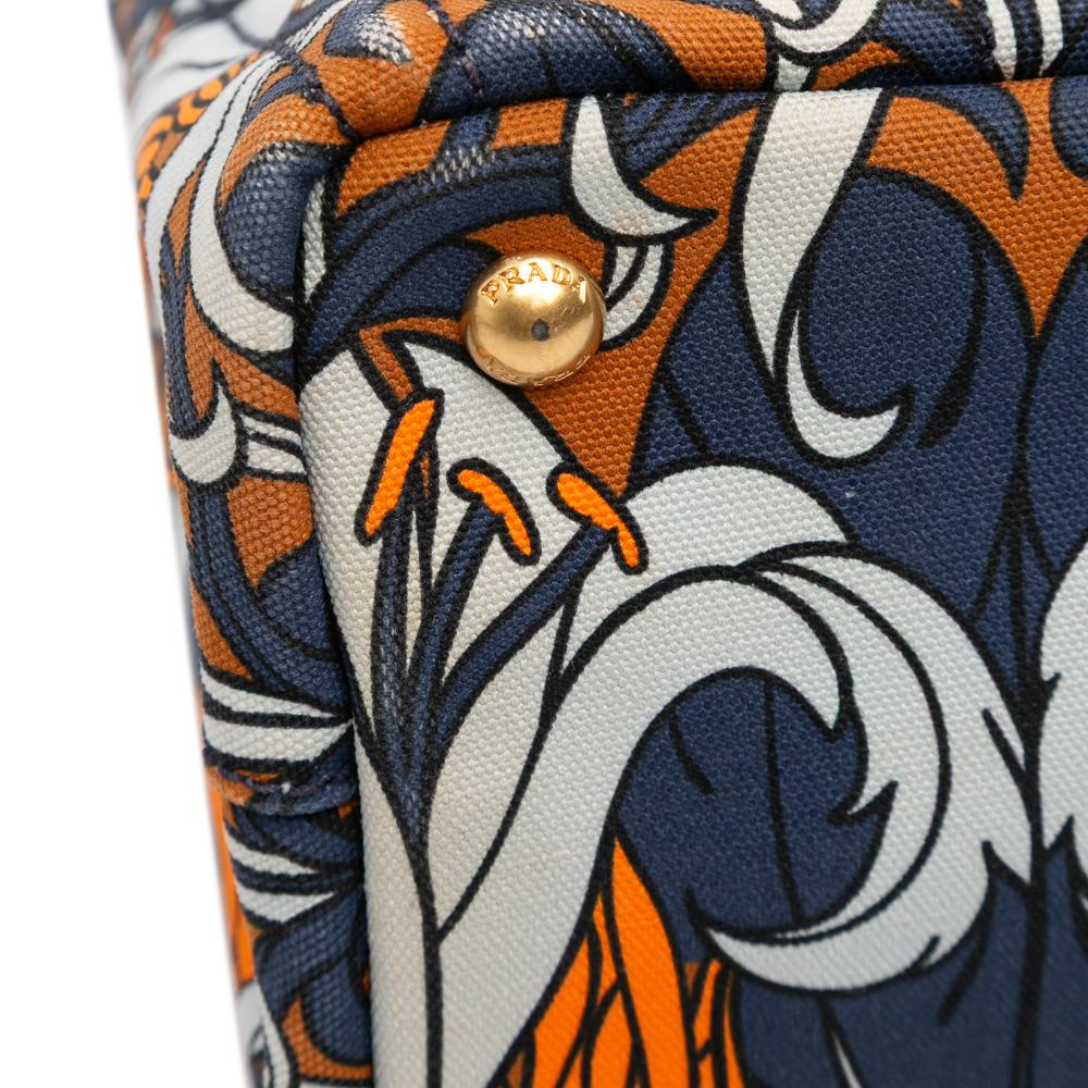 Prada B Prada Blue with Multi Canvas Fabric Small Floral Printed Canapa Satchel Italy