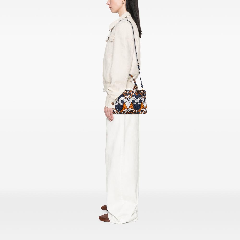 Prada B Prada Blue with Multi Canvas Fabric Small Floral Printed Canapa Satchel Italy