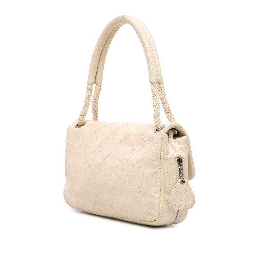 Chanel B Chanel White Ivory Calf Leather Quilted skin Expandable Zip Yacht Flap Italy