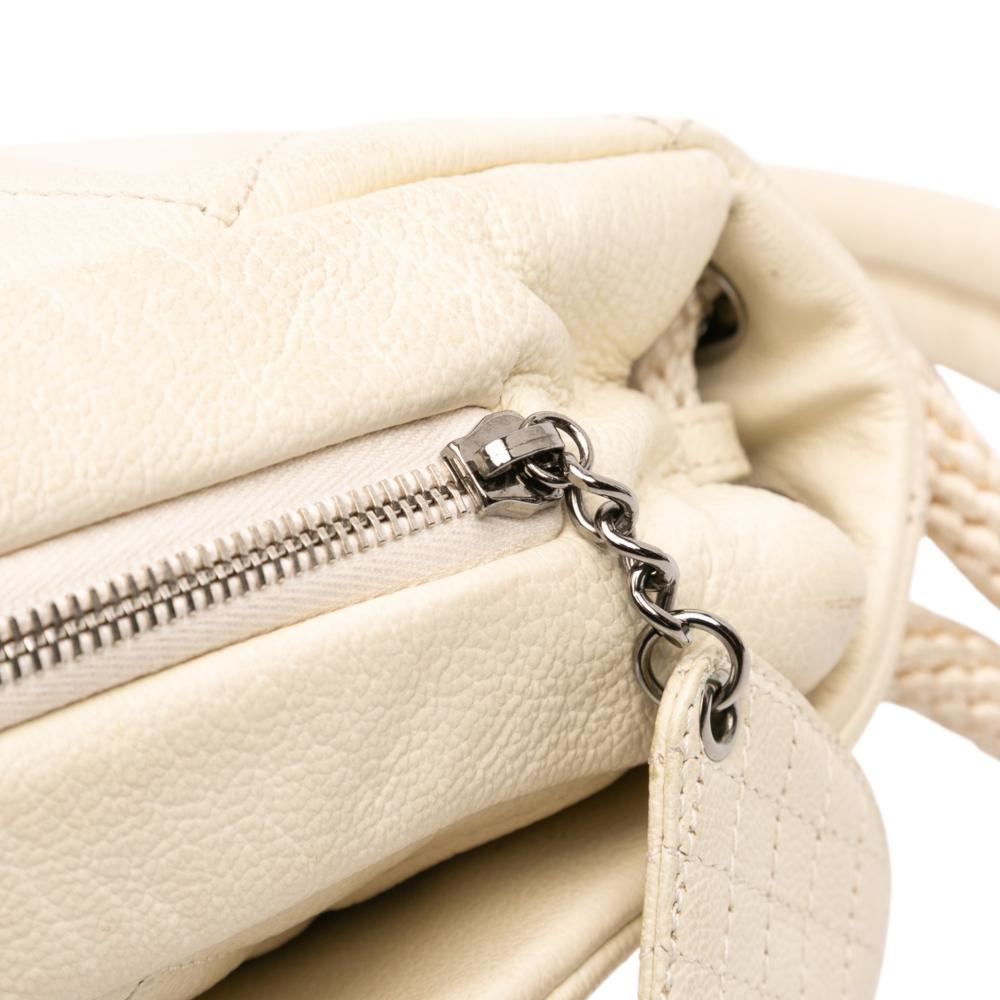 Chanel B Chanel White Ivory Calf Leather Quilted skin Expandable Zip Yacht Flap Italy