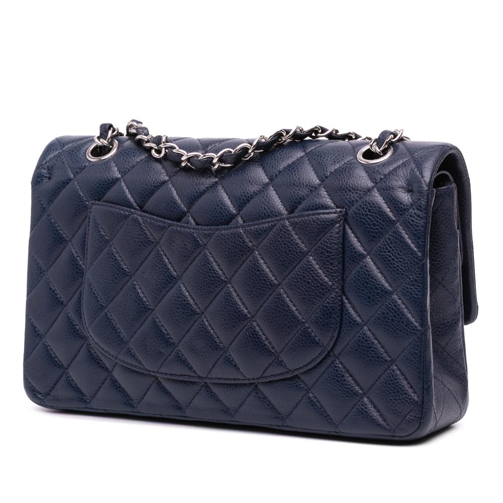 Chanel B Chanel Blue Navy Caviar Leather Leather Medium Classic Caviar Double Flap France