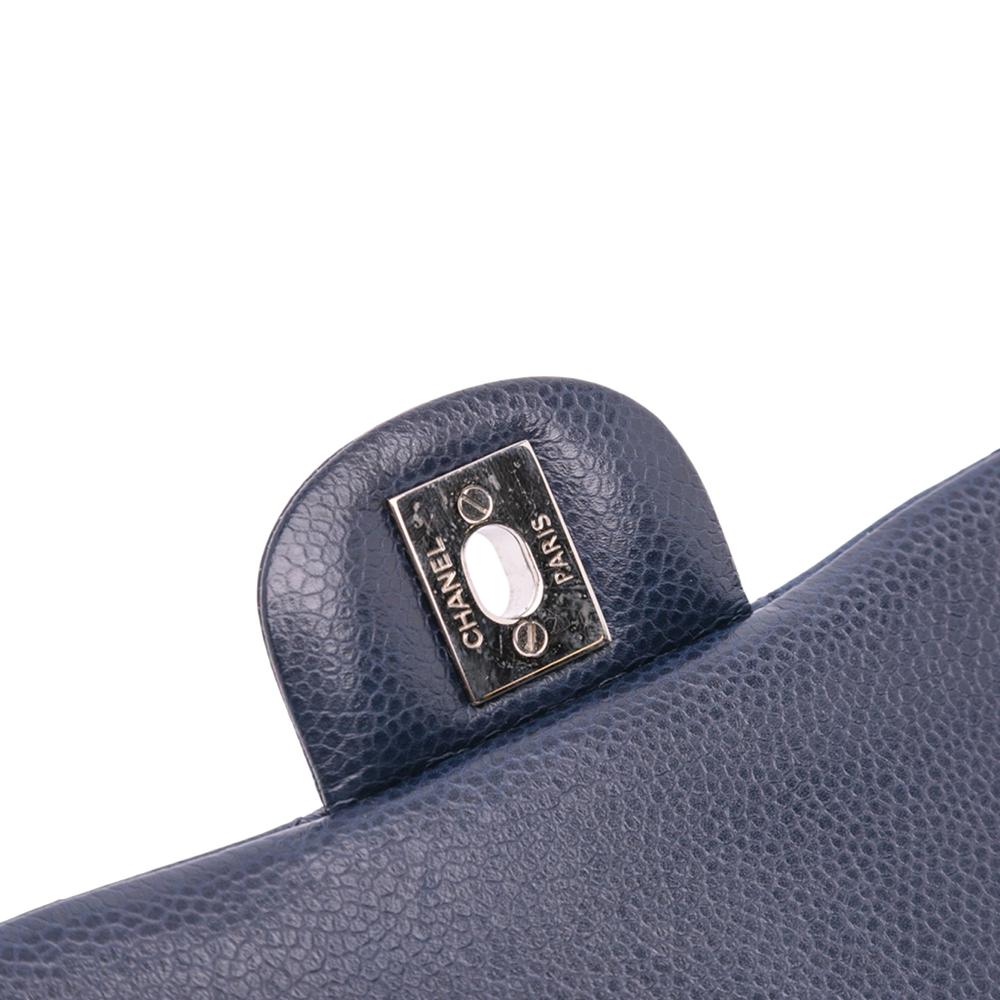 Chanel B Chanel Blue Navy Caviar Leather Leather Medium Classic Caviar Double Flap France