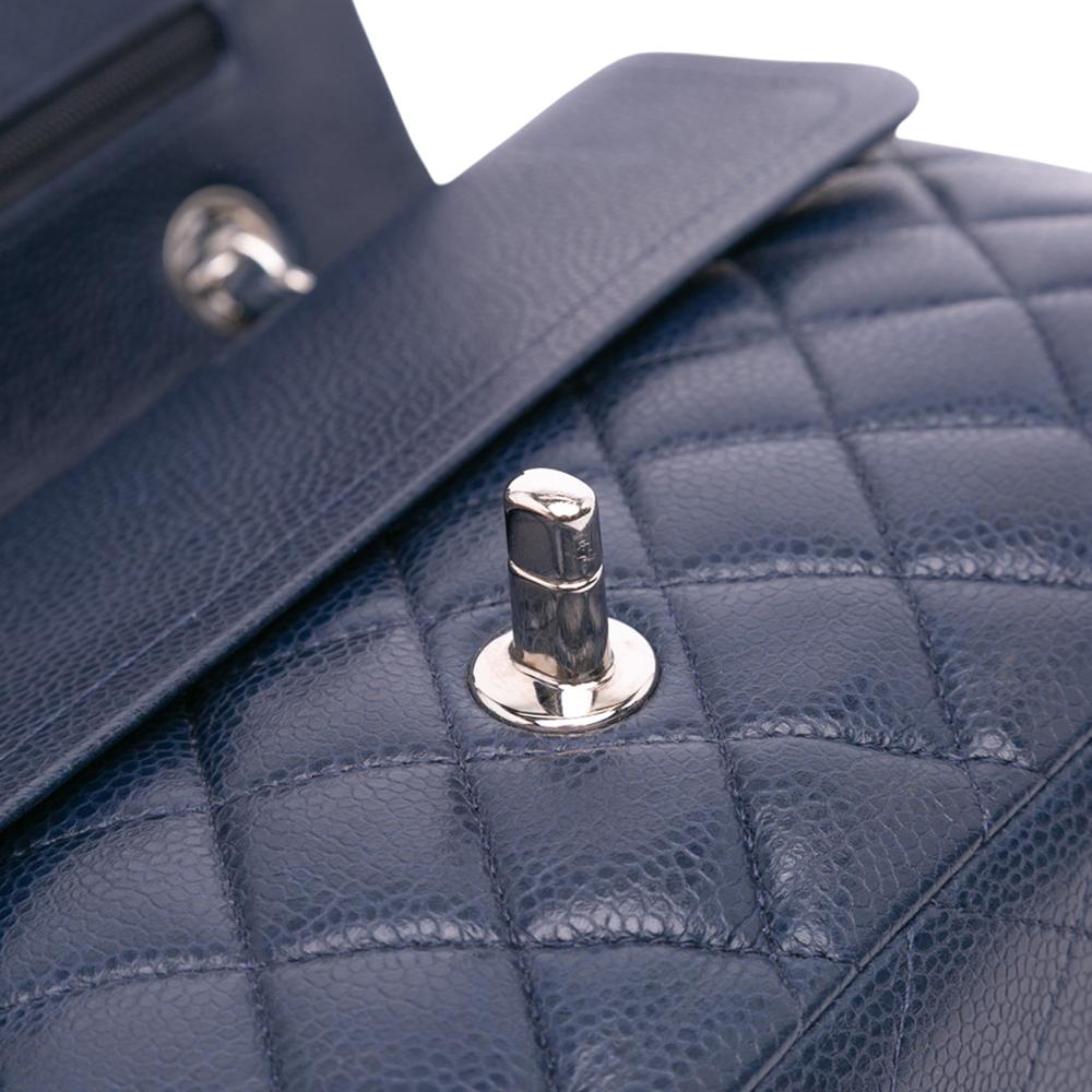 Chanel B Chanel Blue Navy Caviar Leather Leather Medium Classic Caviar Double Flap France