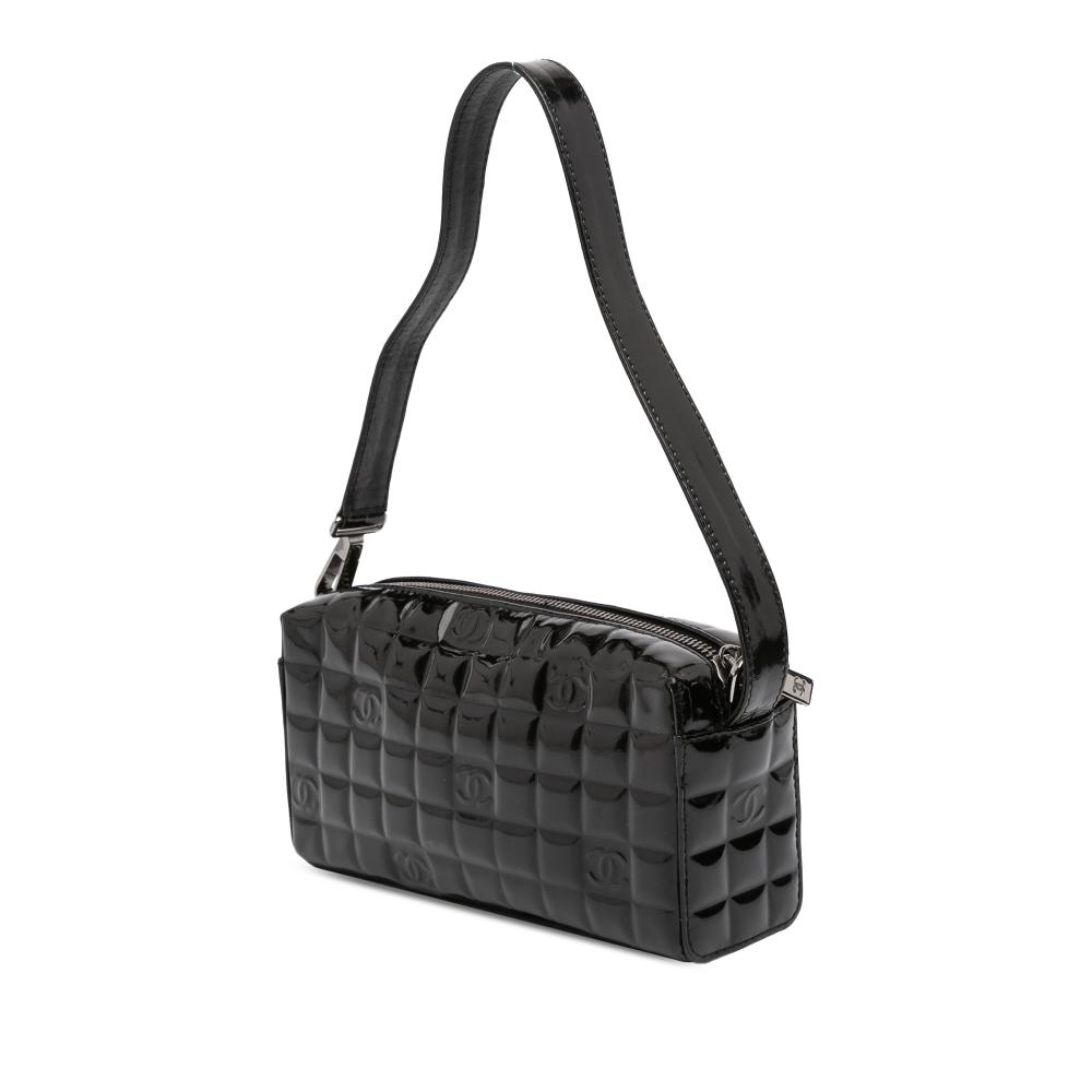 Chanel B Chanel Black Patent Leather Leather CC Chocolate Bar Patent Shoulder Bag France