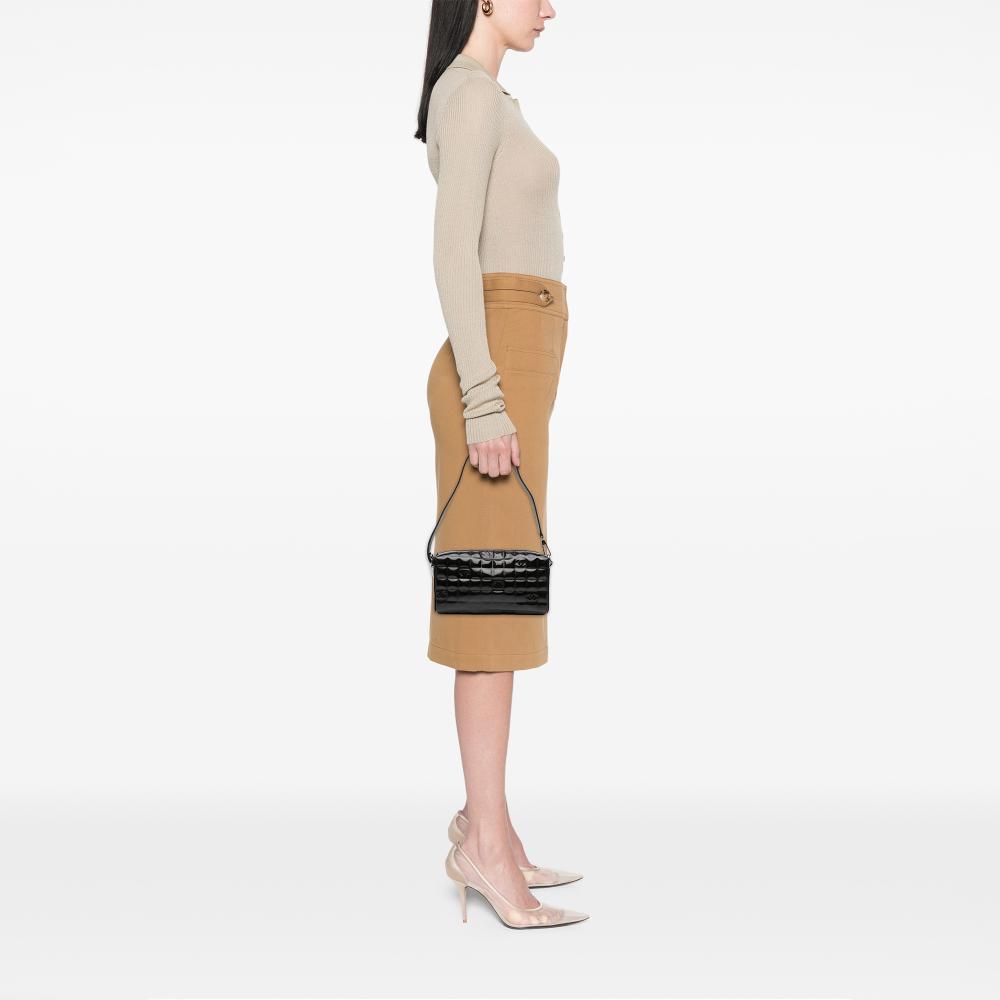 Chanel B Chanel Black Patent Leather Leather CC Chocolate Bar Patent Shoulder Bag France