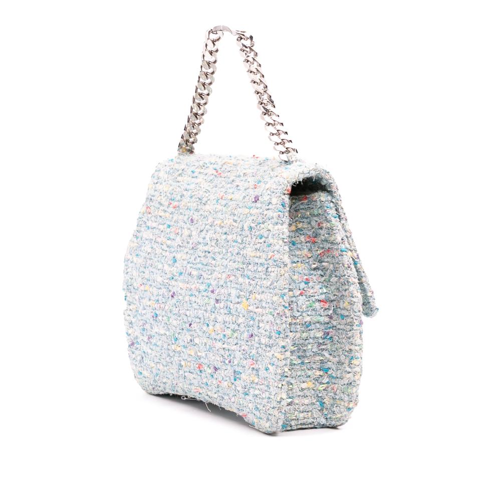 Chanel AB Chanel Blue Light Blue Tweed Fabric CC Confetti Flap France