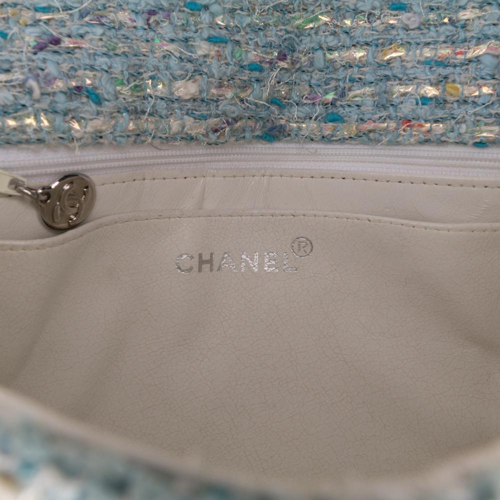 Chanel AB Chanel Blue Light Blue Tweed Fabric CC Confetti Flap France