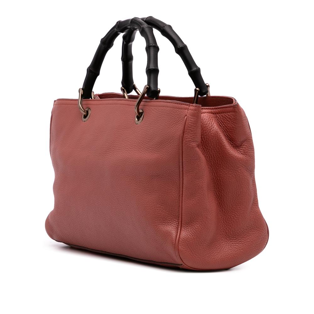 Gucci B Gucci Pink Rose Gold Calf Leather Medium skin Bamboo Shopper Satchel Italy