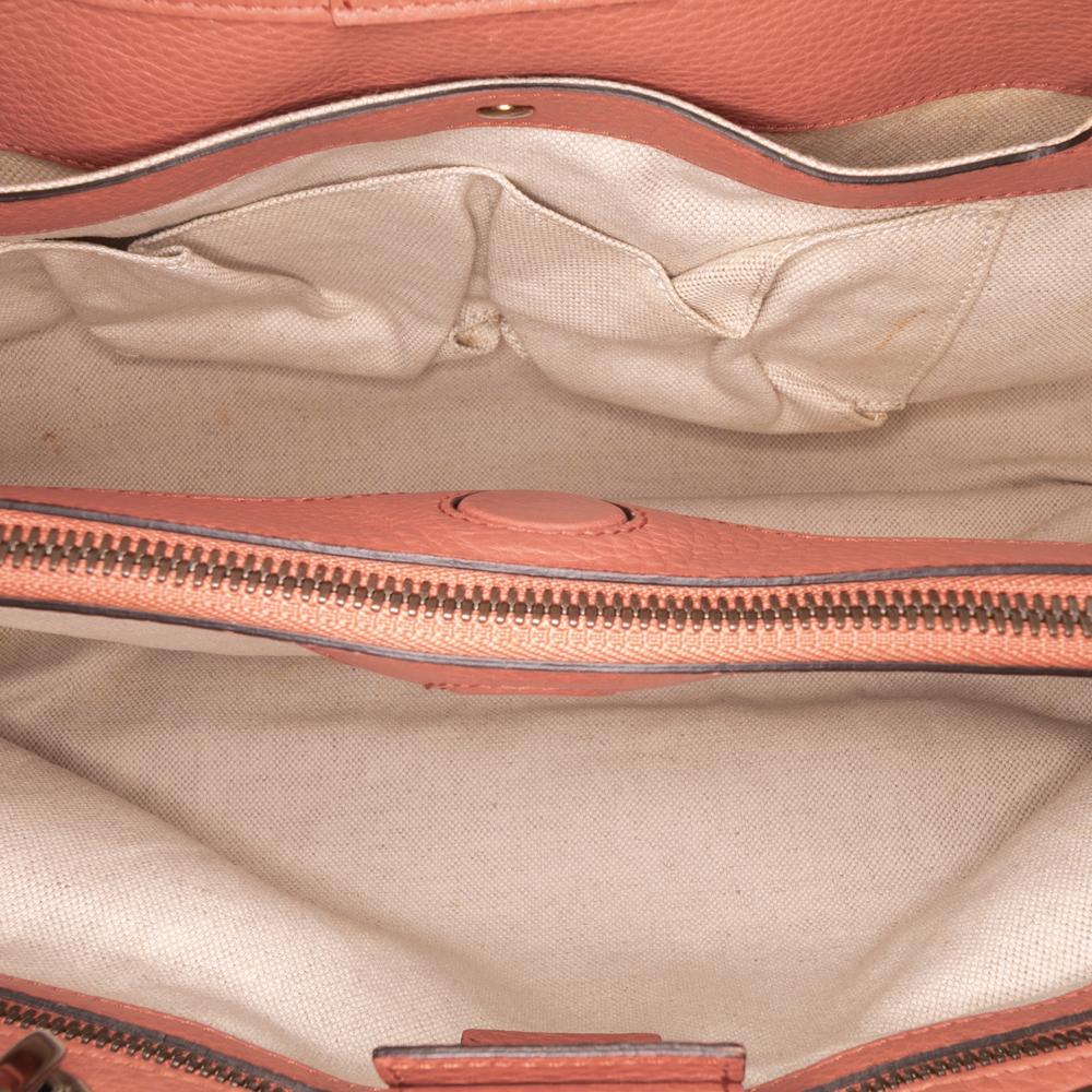 Gucci B Gucci Pink Rose Gold Calf Leather Medium skin Bamboo Shopper Satchel Italy