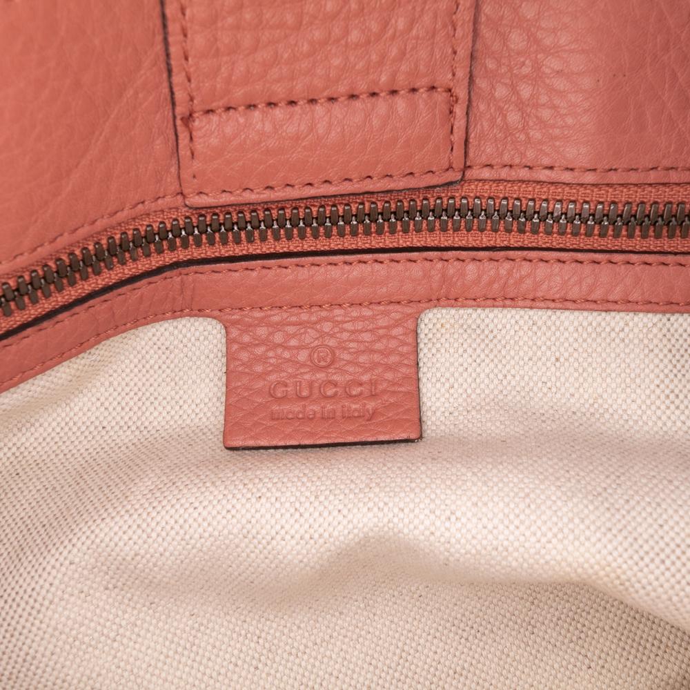 Gucci B Gucci Pink Rose Gold Calf Leather Medium skin Bamboo Shopper Satchel Italy