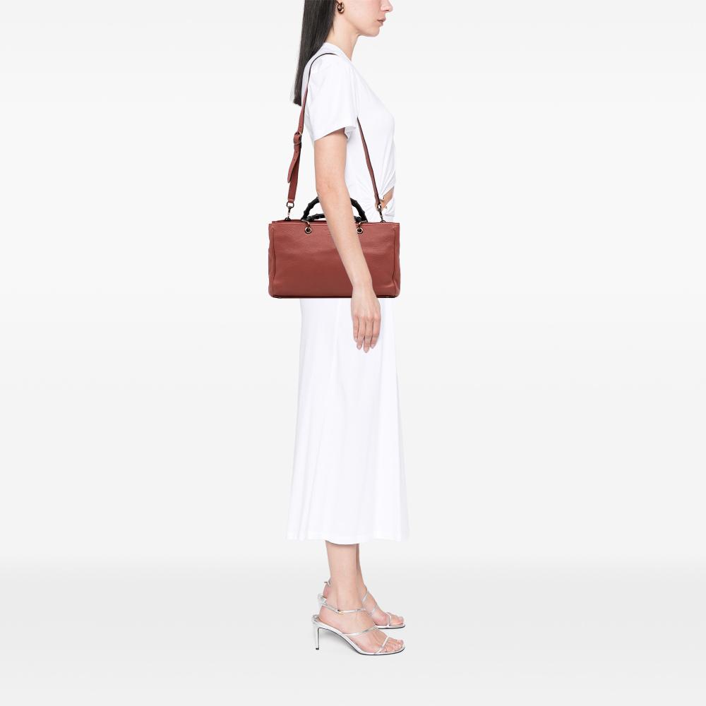 Gucci B Gucci Pink Rose Gold Calf Leather Medium skin Bamboo Shopper Satchel Italy