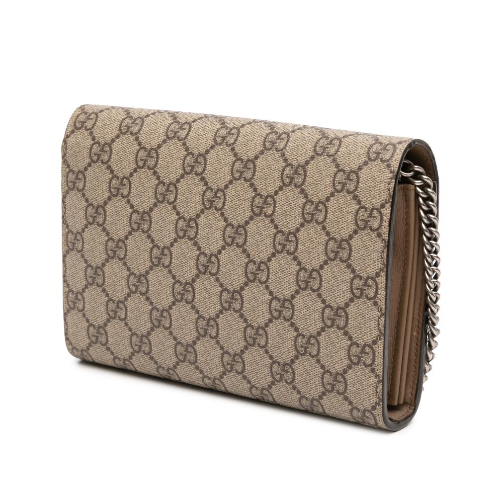 Gucci AB Gucci Brown Beige Coated Canvas Fabric GG Supreme Dionysus Chain Wallet Italy