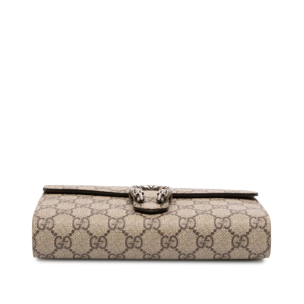 Gucci AB Gucci Brown Beige Coated Canvas Fabric GG Supreme Dionysus Chain Wallet Italy