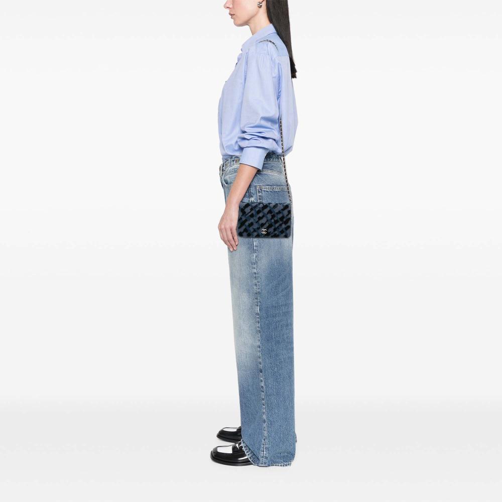 Chanel AB Chanel Blue Denim Denim Fabric and Velvet Wallet On Chain Italy