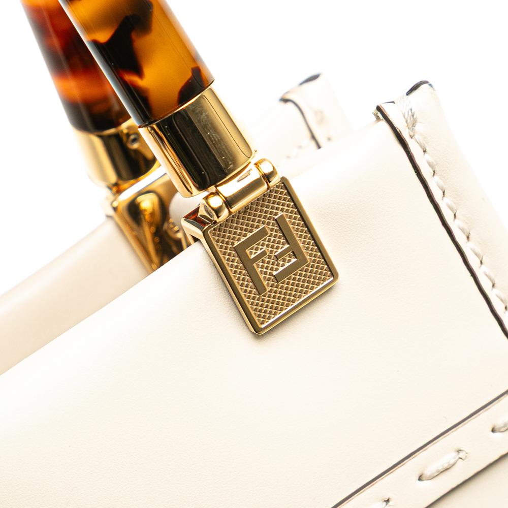Fendi AB Fendi White Calf Leather Mini Sunshine Shopper Tote Italy