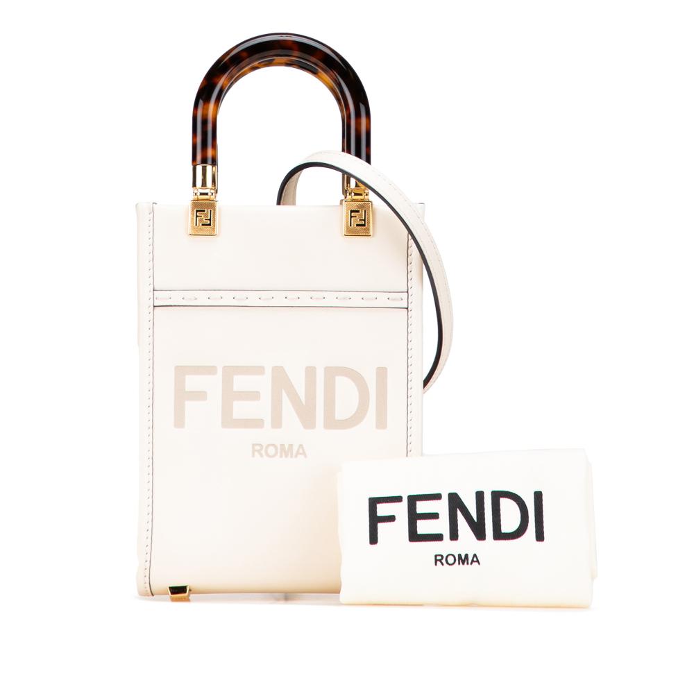 Fendi AB Fendi White Calf Leather Mini Sunshine Shopper Tote Italy