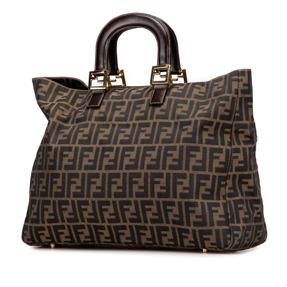 Fendi B Fendi Brown Canvas Fabric Large Zucca Twins Tote Italy
