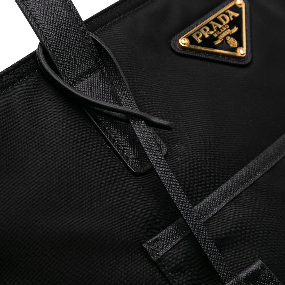 Prada AB Prada Black Nylon Fabric Medium Saffiano Trimmed Re Re Edition 1978 Tote Italy