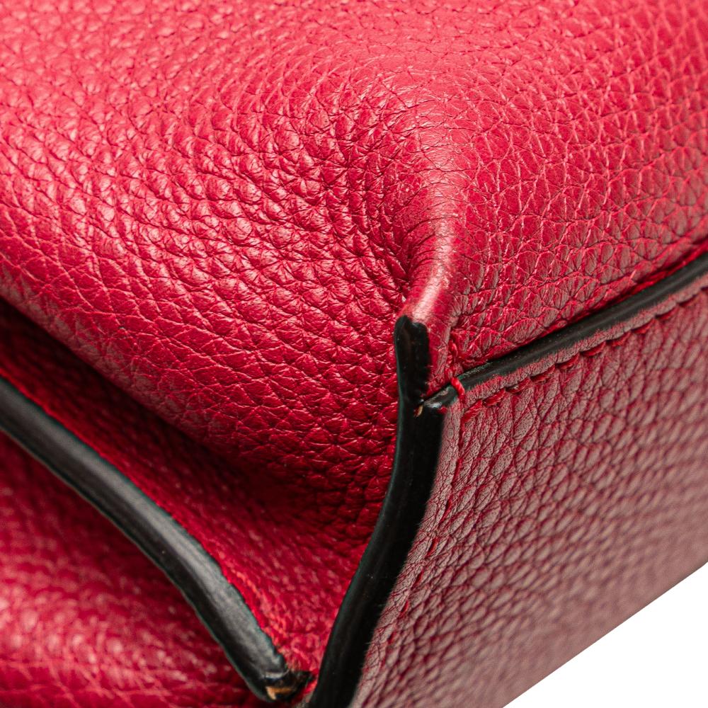 Gucci B Gucci Red Calf Leather Medium Bamboo Daily Satchel Italy