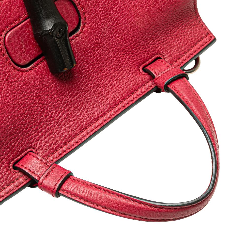 Gucci B Gucci Red Calf Leather Medium Bamboo Daily Satchel Italy