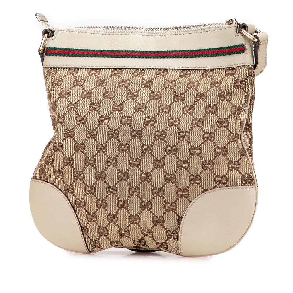 Gucci B Gucci Brown Beige Canvas Fabric GG Web Mayfair Crossbody Italy
