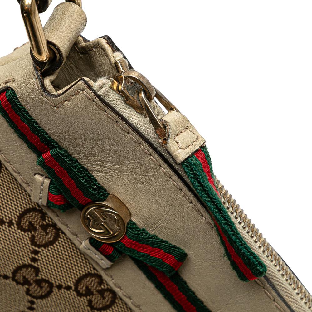 Gucci B Gucci Brown Beige Canvas Fabric GG Web Mayfair Crossbody Italy