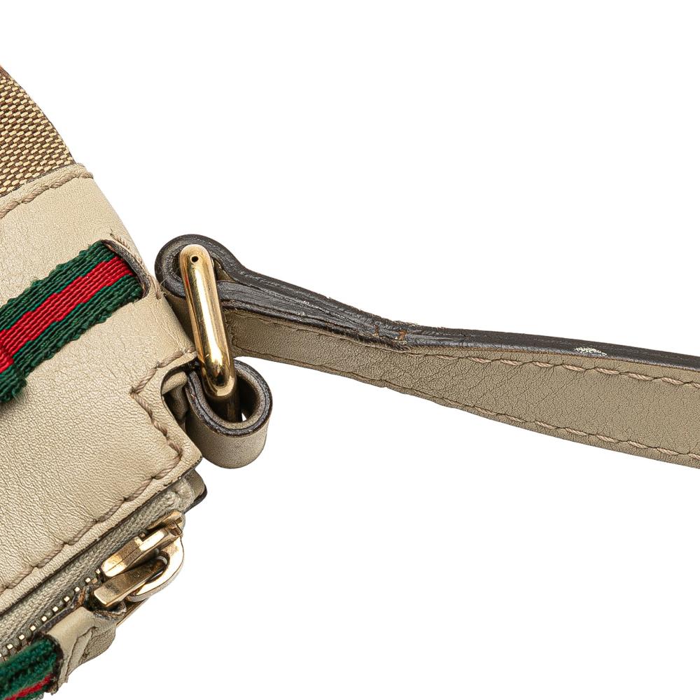 Gucci B Gucci Brown Beige Canvas Fabric GG Web Mayfair Crossbody Italy