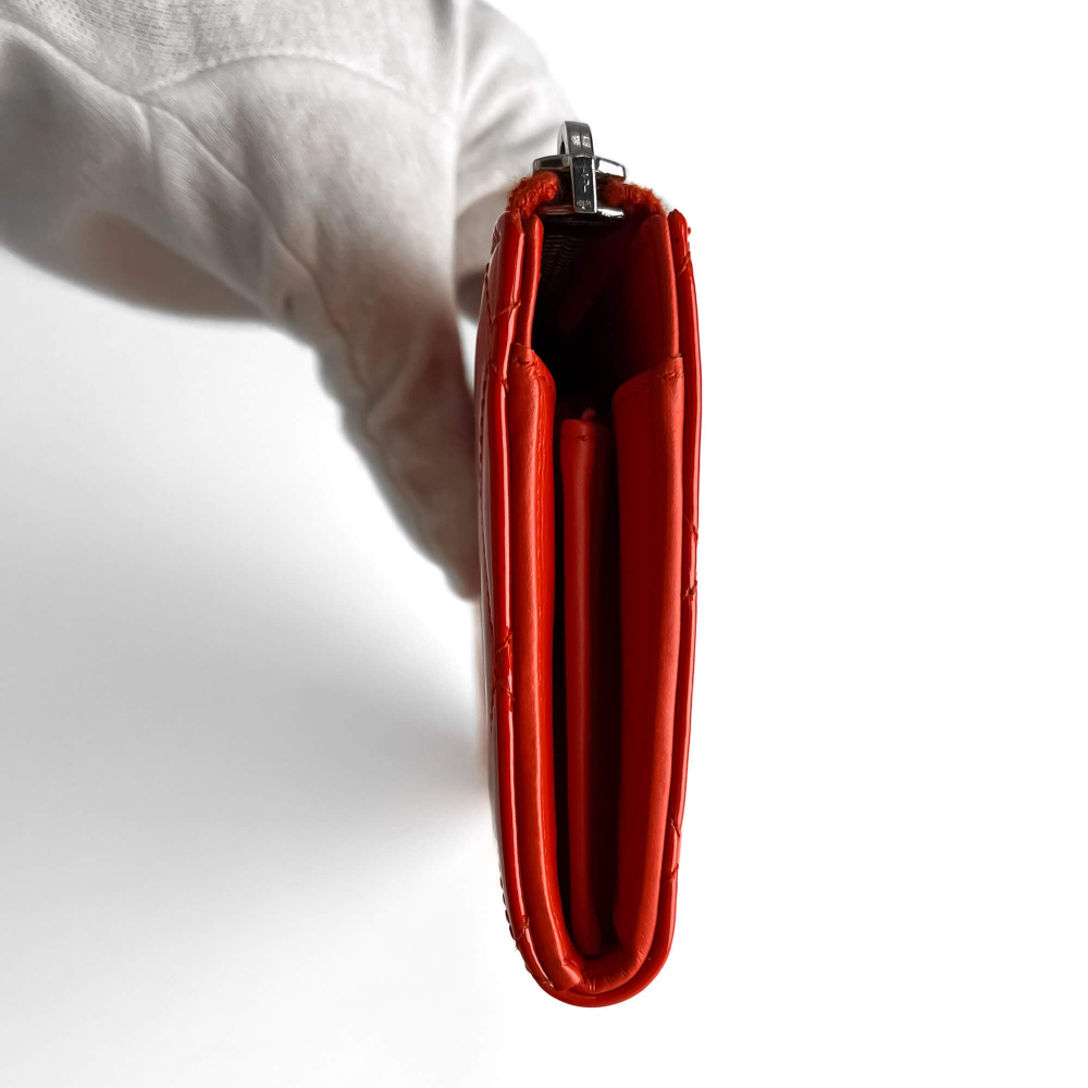 Chanel CC Quilted Patent Leather Long Zip Around Wallet Coral Red