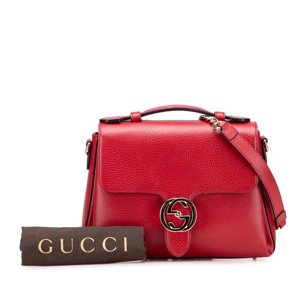 Gucci B Gucci Red Calf Leather Small Dollar Interlocking G Satchel Italy