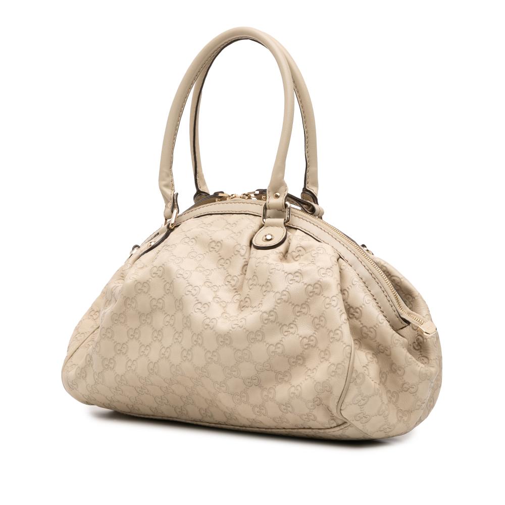 Gucci B Gucci Brown Beige Calf Leather Guccissima Sukey Satchel Italy