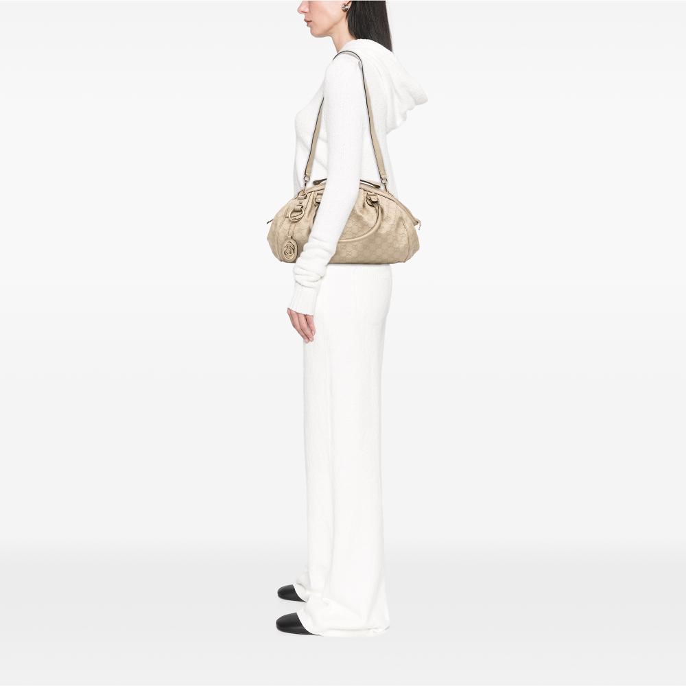 Gucci B Gucci Brown Beige Calf Leather Guccissima Sukey Satchel Italy